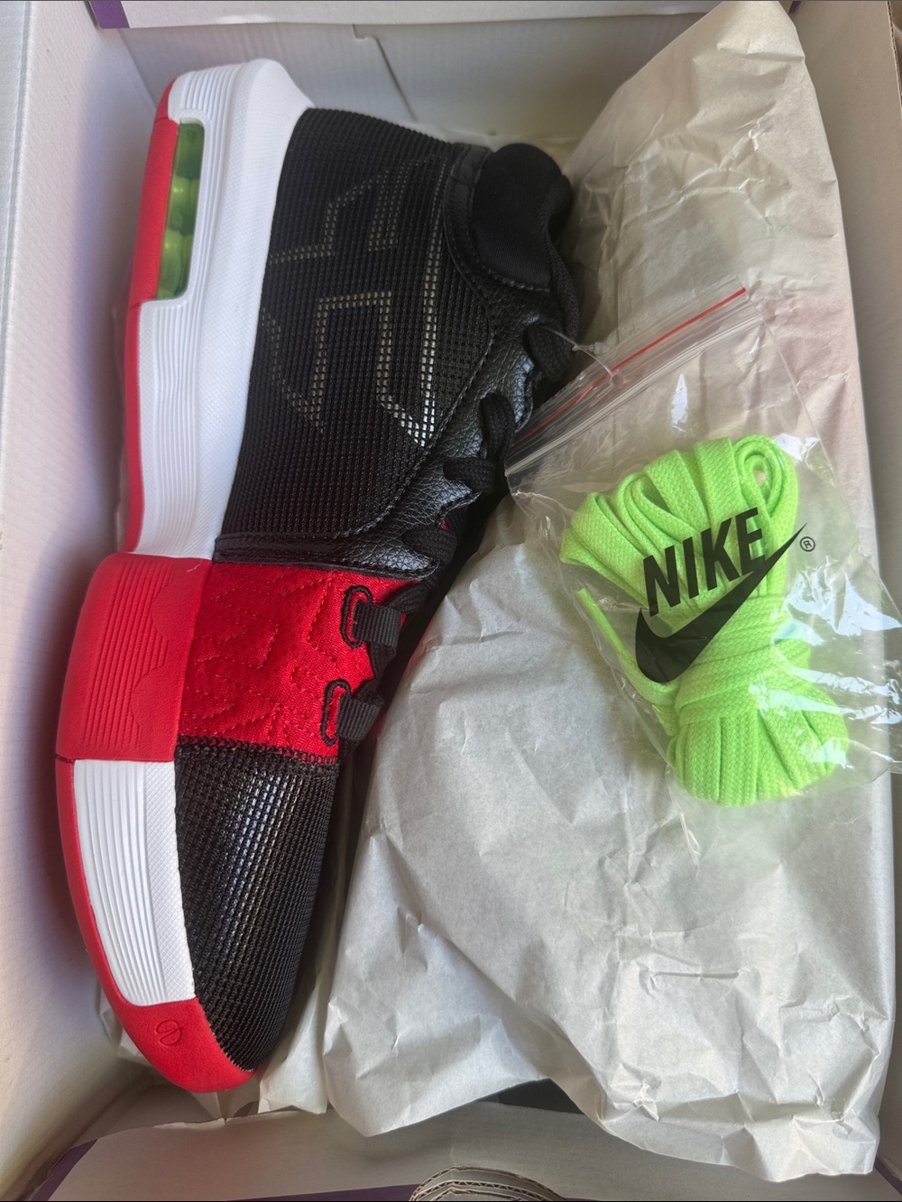 Nike Kids Black & Red Sneakers with Neon Green Laces